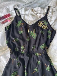 Black Palm Tree Print Dress