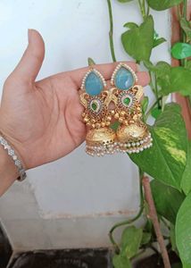 Stunning Teal Blue Jhumka Kashmiri Earrings