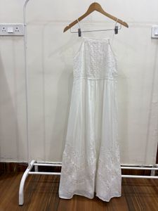 White Lace-detailing Strappy Cotton Maxi Dress