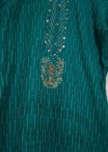Teal Embellished Kurta with Pants Set
