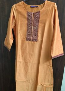 Yellow Embroidered Kurta with Red Bottoms
