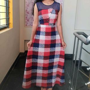 Chic Red, White & Blue Plaid Maxi Dress