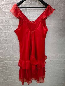 Red Ruffle Dress + Freebie Any One Earings Set