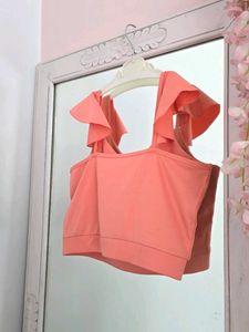 Clovia Coral Cropped Sports Top with Ruffle Straps