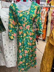 Green Floral Print Frock Dress