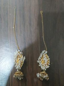 Elegant White Bead &amp; Gold Jhumka Earrings