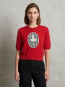 Red Short Sleeve Top with Embellishment