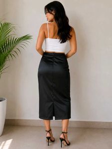 Sleek Satin Midi Skirt