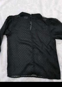 Chic Black Sheer Dot Blouse