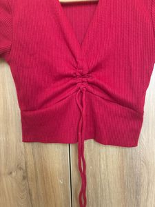 Ribbed Red Ruched Crop Top