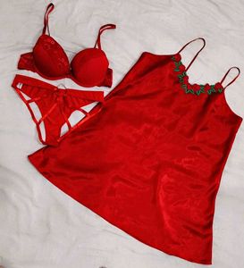 beautiful satin red lingerie set 👍