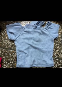 Cute Blue Tie-Front Crop Top