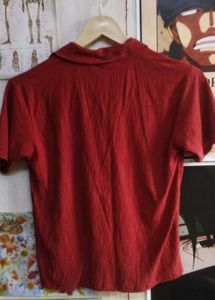 Red Collared Short Sleeve Top
