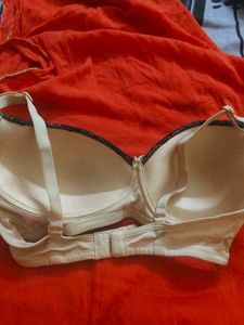 Beige Bra with Black Lace Trim