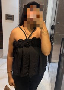 Chic Black Floral Embellished Top