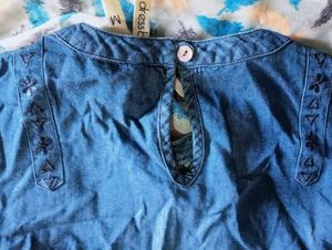 Embroidered Denim Tunic Top