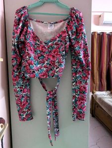 Cute Floral Print Crop Top with Tie🌸