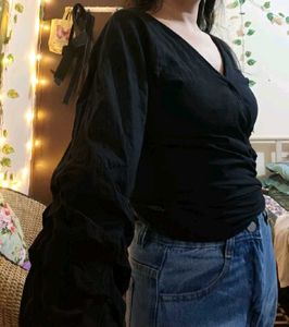 Elegant Black Wrap Blouse(fixed price)