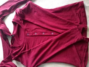 Chic Maroon Button-Up Top with Scarf