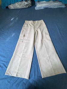 Cream Wide Leg Cargo Pants