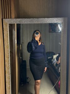 Stylish Navy Top with Pearl Embellishments