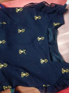 Elegant Embroidered Navy Blouse