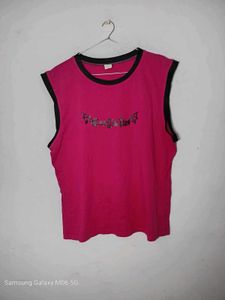 Pink Sleeveless T-Shirt with Bat Graphic