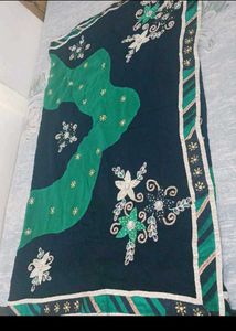 Beautiful Embellished Navy &amp; Green Saree