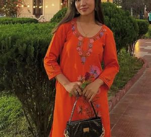 Orange Embroidered Kurta with Patiala
