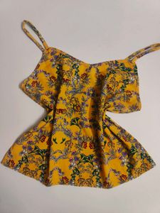 Yellow Floral Print Cropped Tank Top