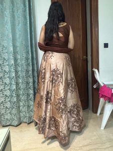 Elegant Brown Floral Lehenga Choli