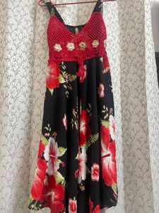 Floral Print Dress with Crochet Detail