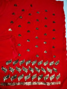 Stunning Red Embroidered dress material