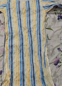 Striped Kurta with Embellished Neckline
