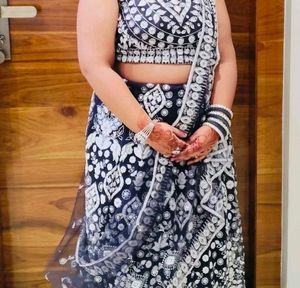 Stunning Navy Blue Embroidered Lehenga Choli