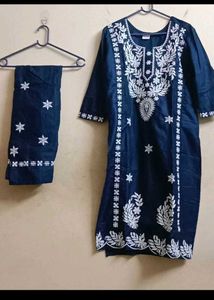 Embroidered Navy Blue Kurta