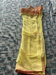 Elegant Yellow Embroidered Saree