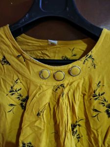 Yellow Floral print flared sleeve top