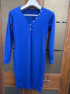 Royal Blue V-Neck Long Sleeve Dress