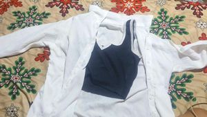 Black Cropped Tank Top and white full sleeve shirt