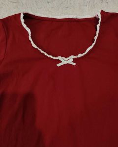 Red Lace Trim Baby Tee