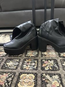Black Faux Leather Platform Boots
