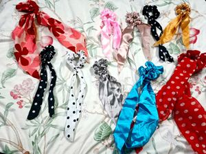 Stylish long Scrunchies with Scarves (Set of 8)
