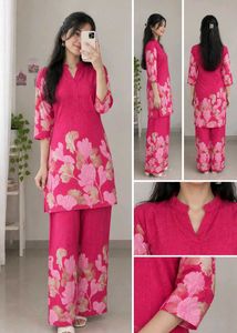 Pink Floral Kurta Palazzo Set – Beautiful Ethnic W