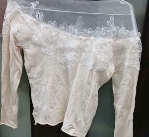 Elegant Lace Trim Sheer Long Sleeve Top
