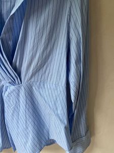 Chic Blue Striped Wrap Shirt