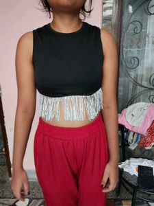 Black Fringe Crop Top