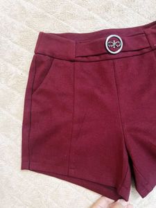 Maroon Button Detail Shorts