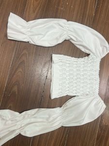 Chic Off-Shoulder White Top &amp; Red wide leg trouser
