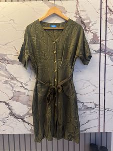 Olive Green Button-Up Midi Dress
